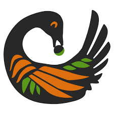 this is a gray, orange and green sankofa bird with a pearl in his mouth